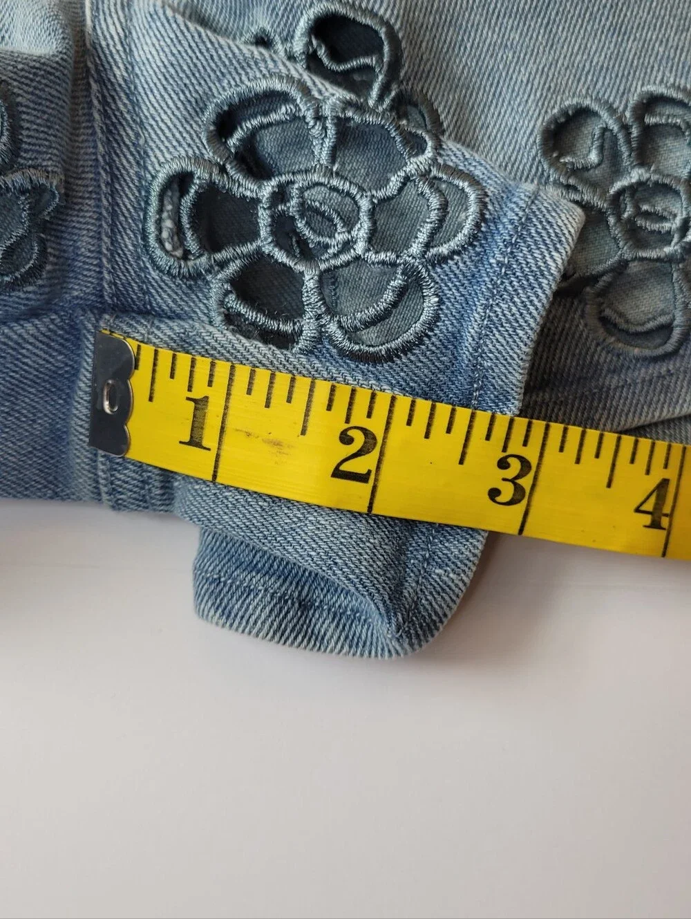 Blue Blush Floral Embroidered Denim Matching Set Crop Top & Shorts Small